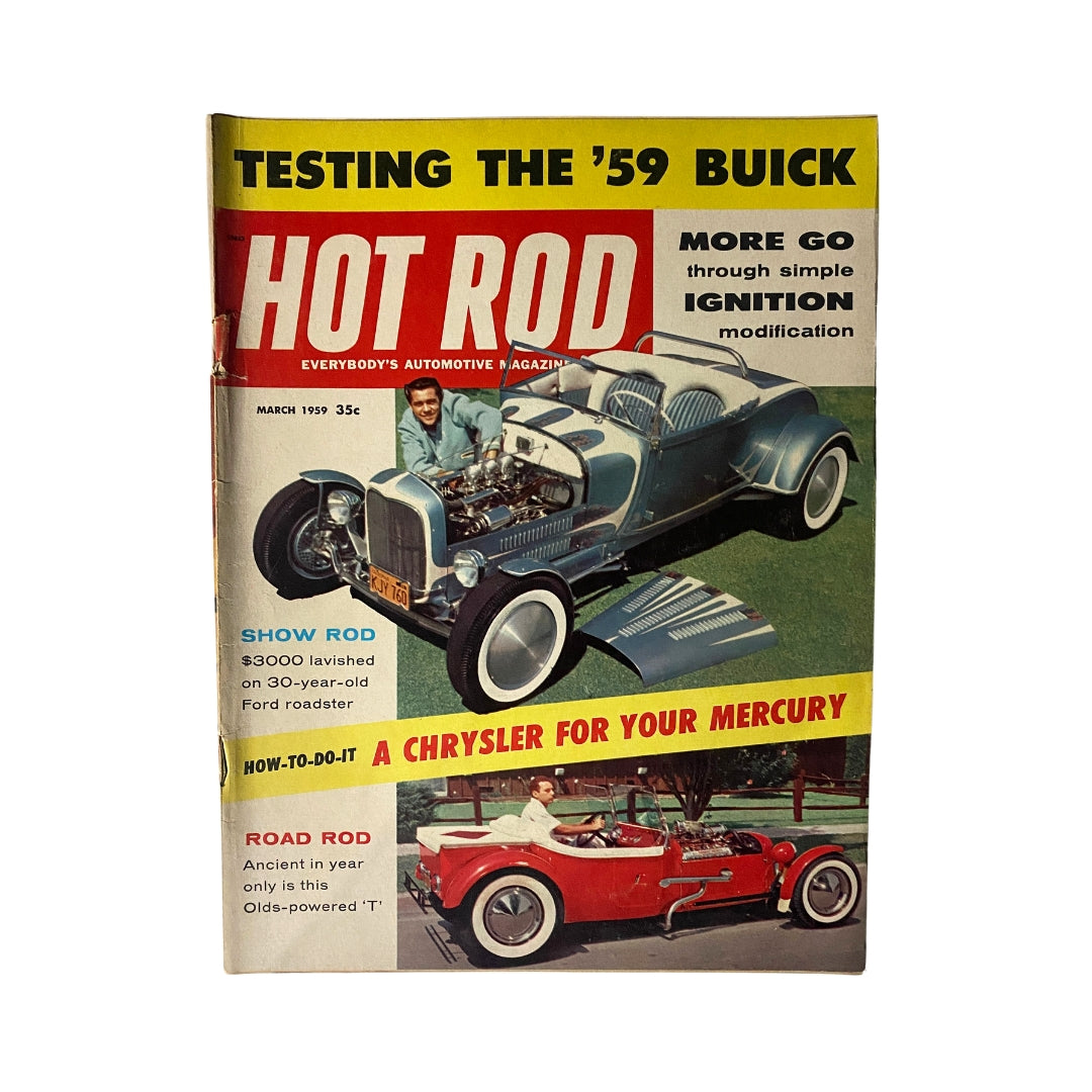 VTG Hot Rod Magazine March 1959 cover featuring a Chrysler for your Mercury, showcasing classic cars and automotive culture of the late 1950s.