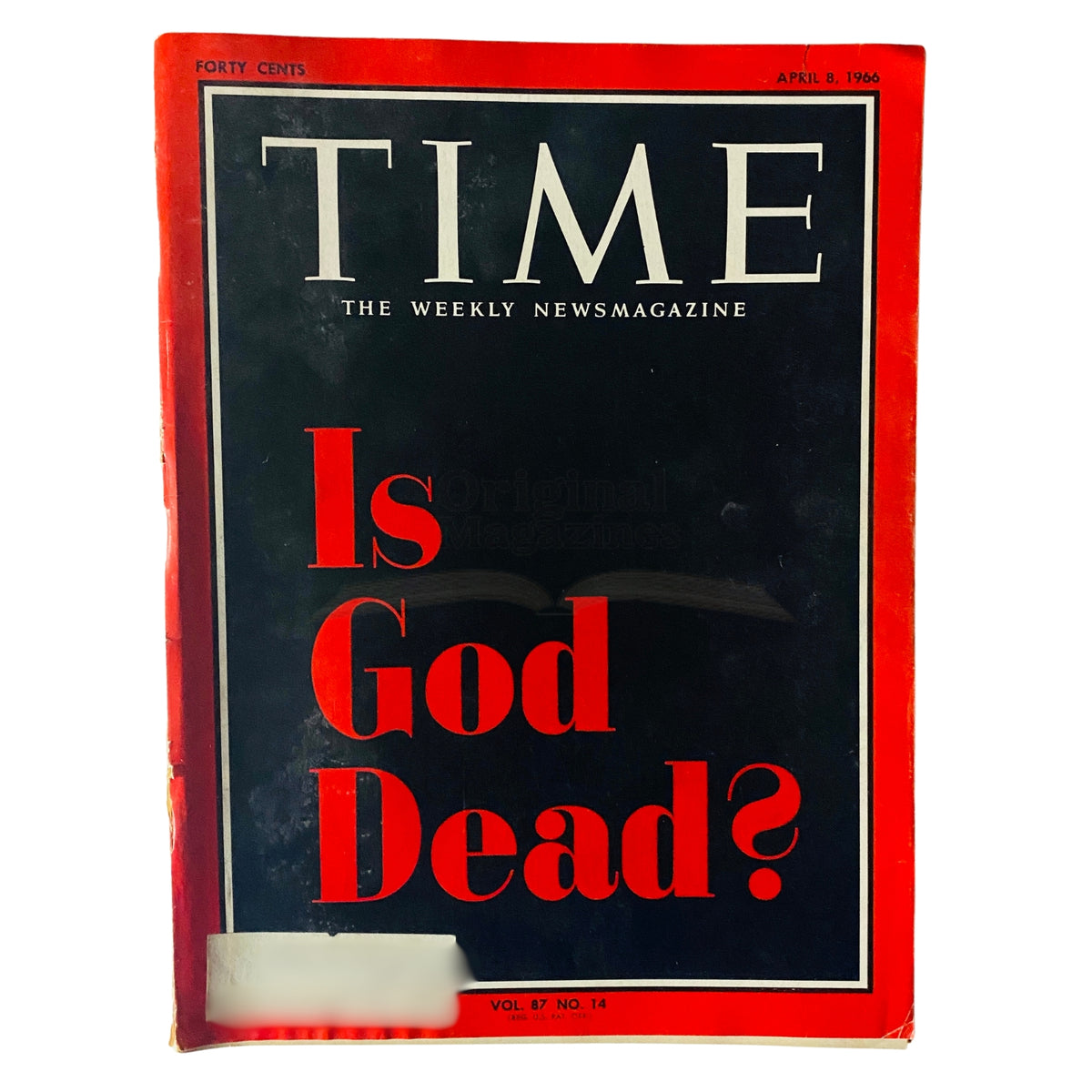 Cover of Time Magazine dated April 8, 1966, Vol. 87 No. 14, featuring the provocative title "Is God Dead?" which explores themes of faith and philosophy from the 1960s.