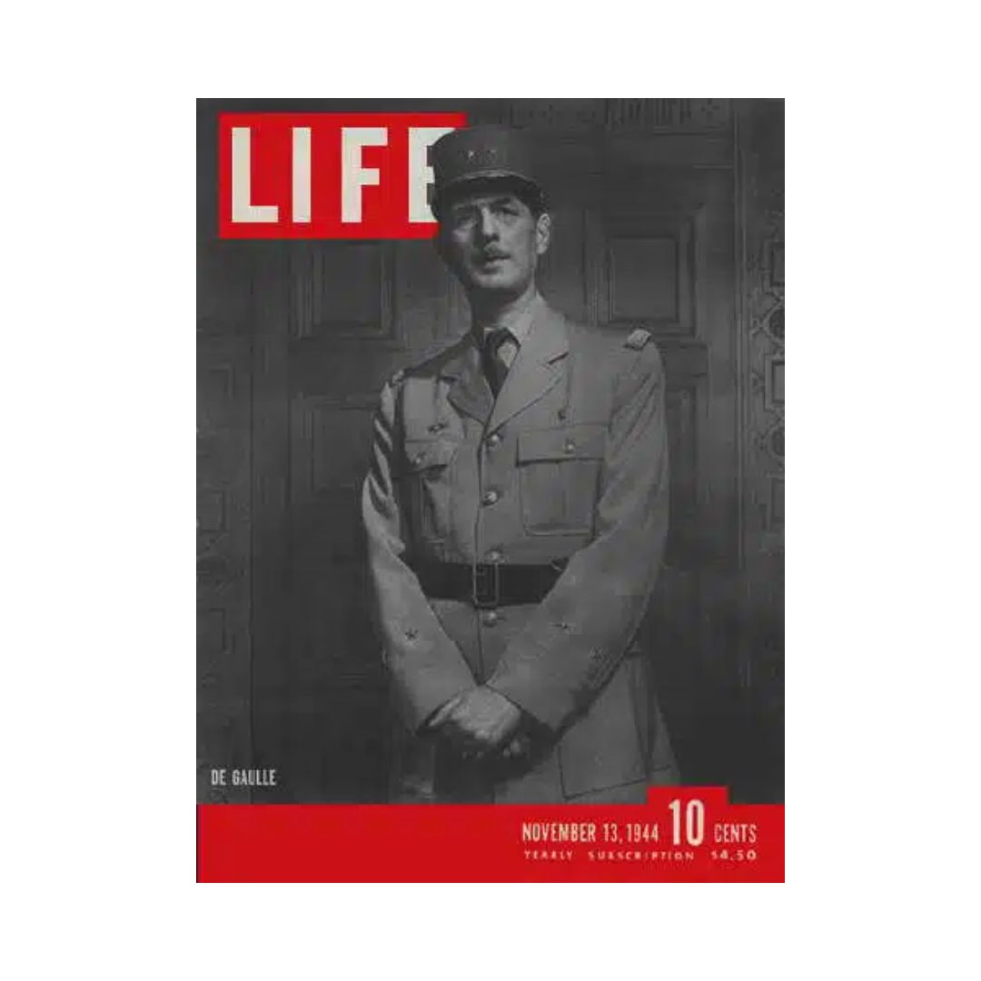 Cover of Life Magazine from November 13, 1944, featuring General Charles de Gaulle in military uniform, showcasing historical significance from wartime America.