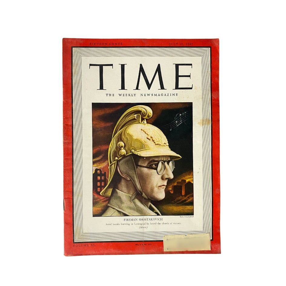 Vintage Time Magazine July 20, 1942 Fireman Dmitri Shostakovich