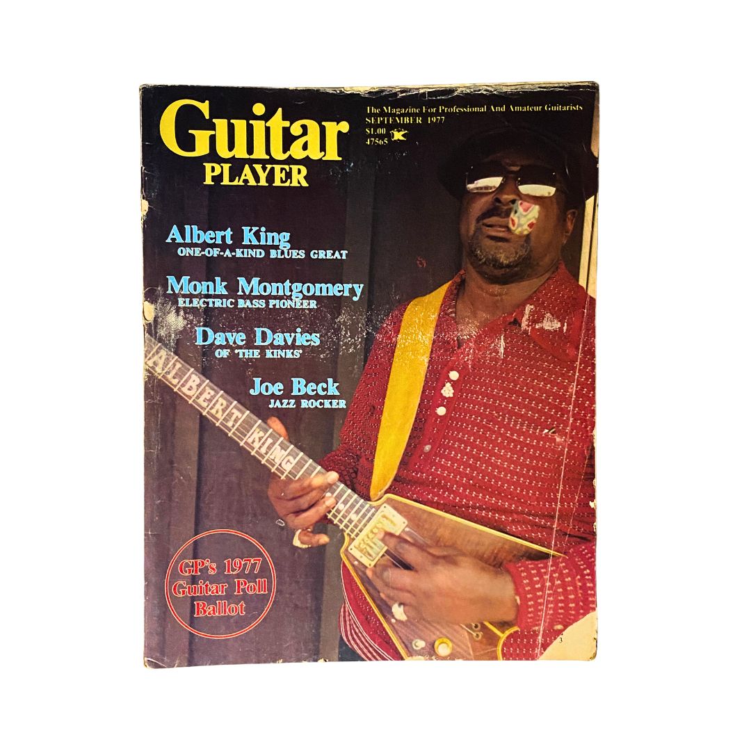 Cover of Guitar Player Magazine, September 1977 issue featuring Albert King, highlighting electric guitar enthusiasts and legendary musicians.
