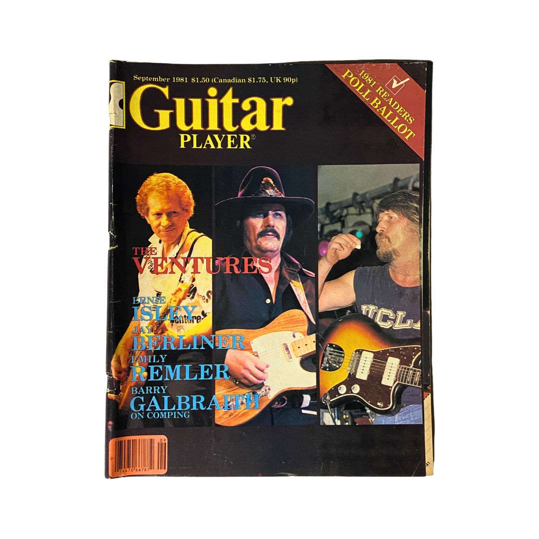 Cover of Guitar Player Magazine from September 1981 featuring Ernie Isley, Jay Berliner, and The Ventures. An essential vintage magazine for music enthusiasts showcasing iconic guitarists.