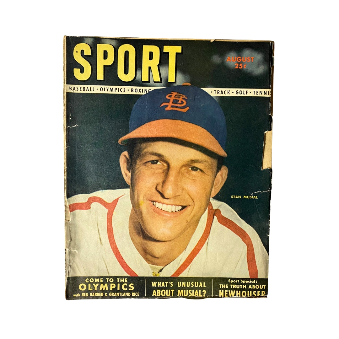 Cover of Sport Magazine August 1948 featuring Stan Musial, a renowned baseball player, highlighting the magazine's vintage design and capturing the essence of sports culture during the post-war era.