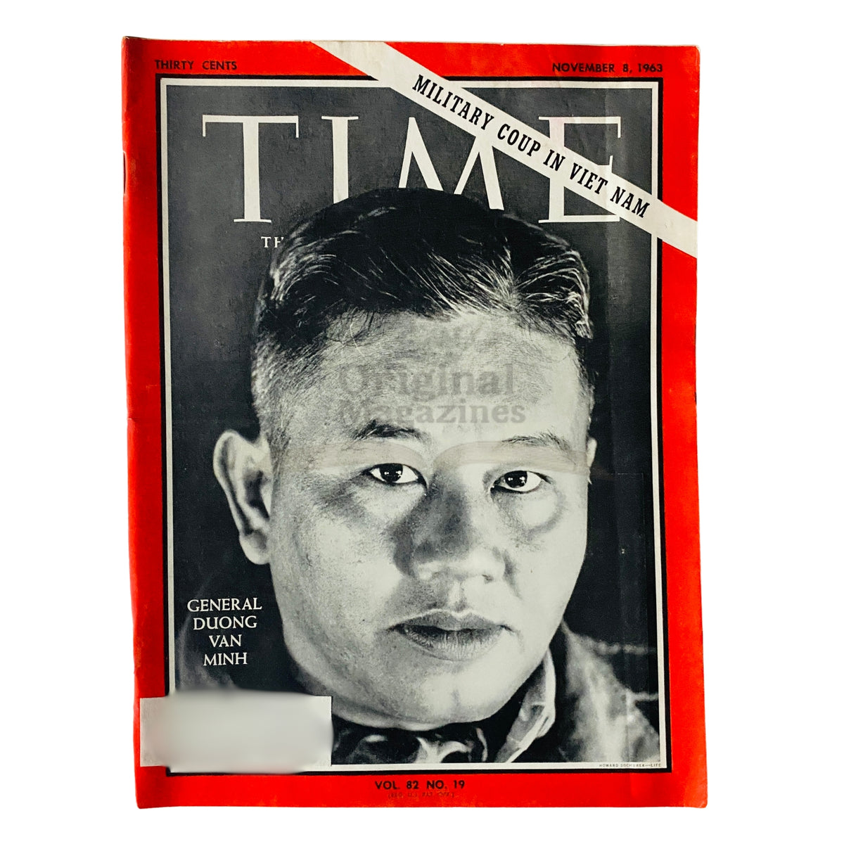 Time Magazine November 8, 1963 Vol 82 No. 19 featuring General Duong Van Minh on the cover, showcasing a historical snapshot of Vietnam's military coup.
