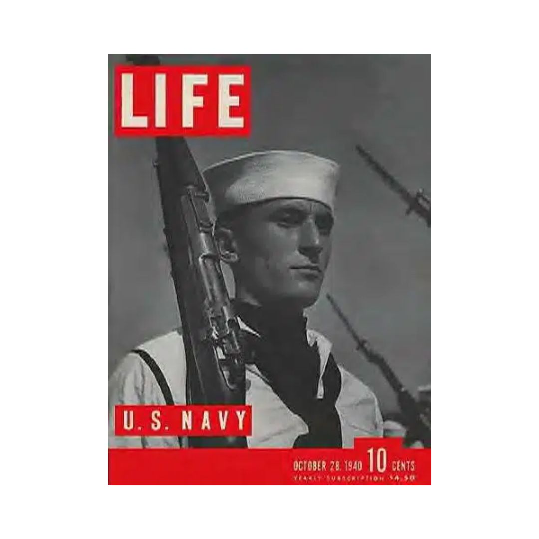 Cover of VTG Life Magazine October 28, 1940 featuring a U.S. Navy sailor with a rifle, showcasing naval life during World War II.