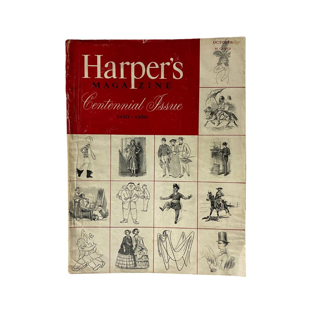 Cover of Harper's Magazine October 1950, Volume 201, Number 1205, Centennial Issue featuring artistic illustrations.