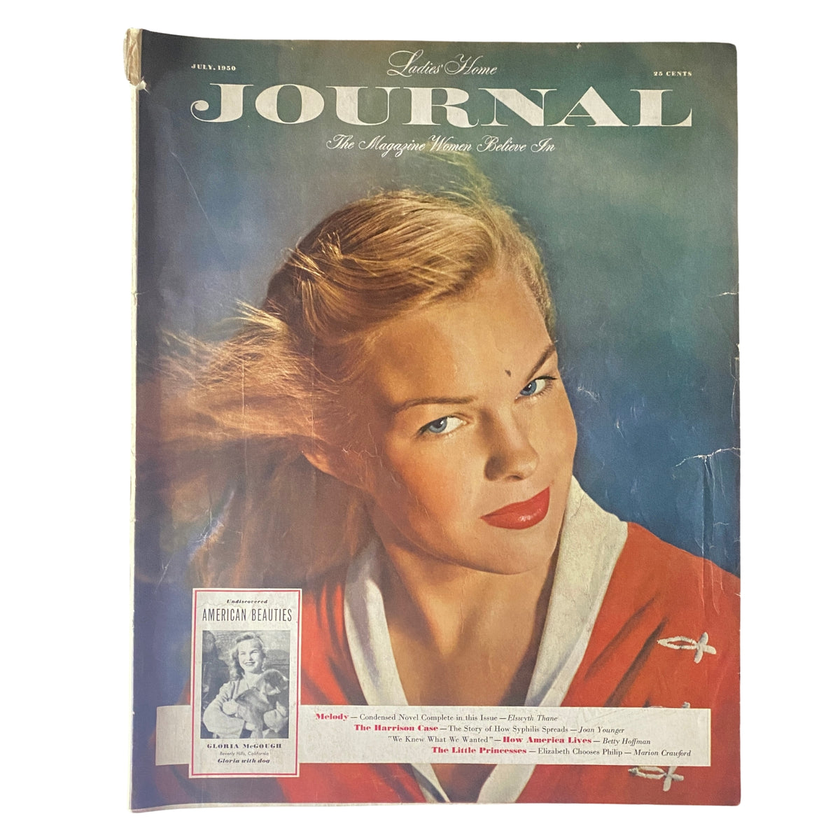 Ladies' Home Journal Magazine July 1950 featuring Gloria McGough on the cover, showcasing mid-century fashion and beauty.