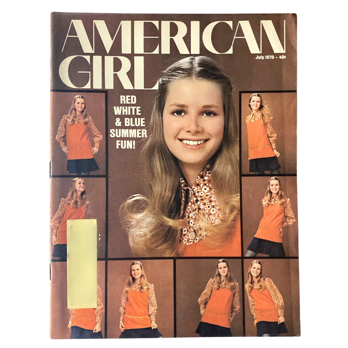 Cover of American Girl Magazine July 1970 featuring the title 'Red White & Blue Summer Fun' with a smiling young model in colorful summer attire, showcasing vintage style from the 1970s.
