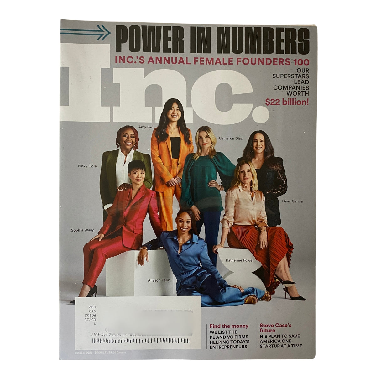 Cover of Inc. Magazine October 2022 featuring influential women including Cameron Diaz, Amy Fan, Pinky Cole, and Sophia Wang, celebrating the Annual Female Founders 100.