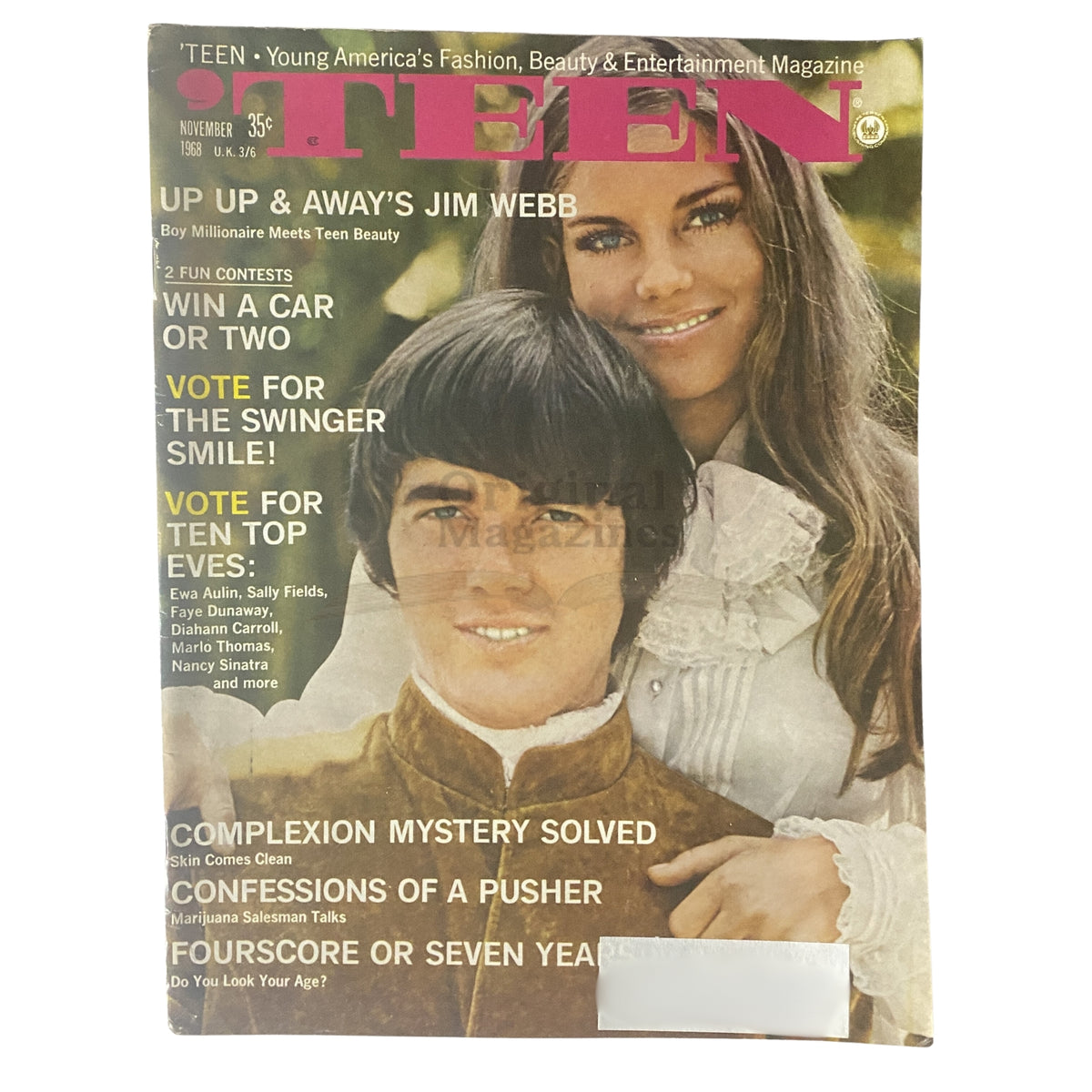 Cover of Teen Magazine, November 1968 featuring Jim Webb of Up Up & Away, showcasing vibrant youth culture with striking photography and bold text.