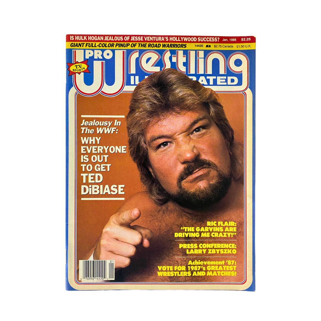 Cover of Pro Wrestling Illustrated Magazine January 1988 featuring Ted DiBiase, highlighting a pivotal moment in professional wrestling history.
