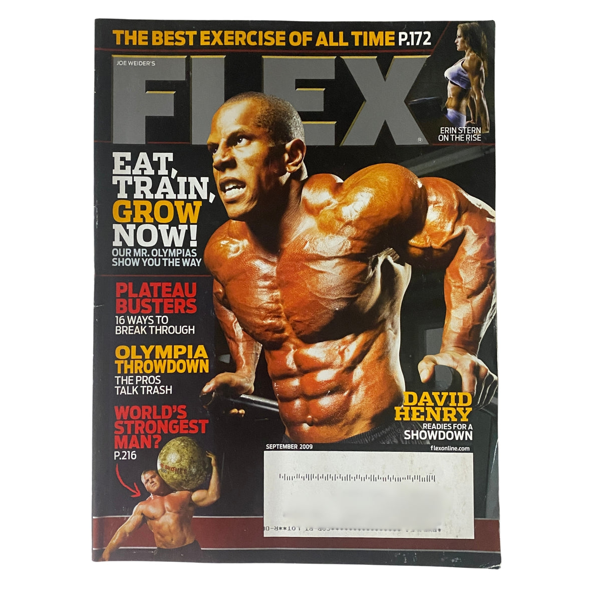 Flex Magazine September 2009 cover featuring David Henry showcasing his muscular physique, highlighting fitness and bodybuilding topics.