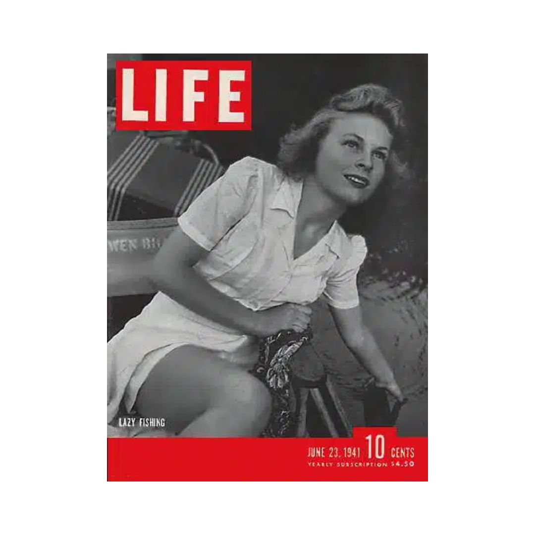 Cover of VTG Life Magazine from June 23, 1941 featuring Mary Alexander fishing in the Ozarks, illustrating the leisure and charm of the early 1940s.
