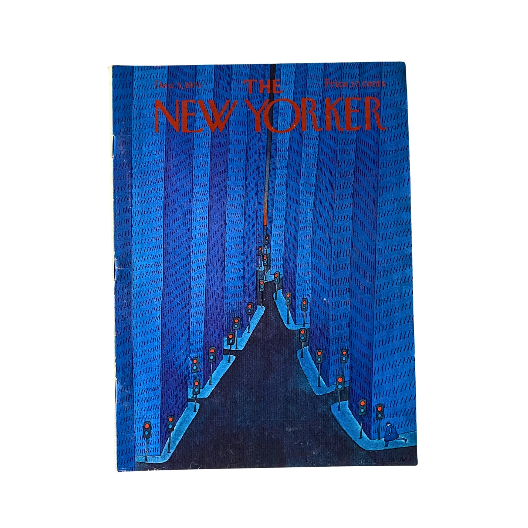 The New Yorker Complete Magazine December 5, 1970 cover featuring an artistic illustration by Jean-Michel Folon, showcasing a cityscape with blue tones.