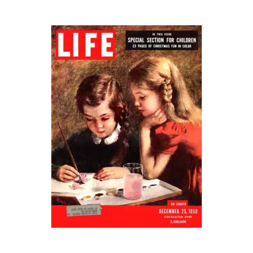 Cover of VTG Life Magazine December 25, 1950 featuring children painting together, showcasing the special section for children with 23 pages of Christmas fun in color.