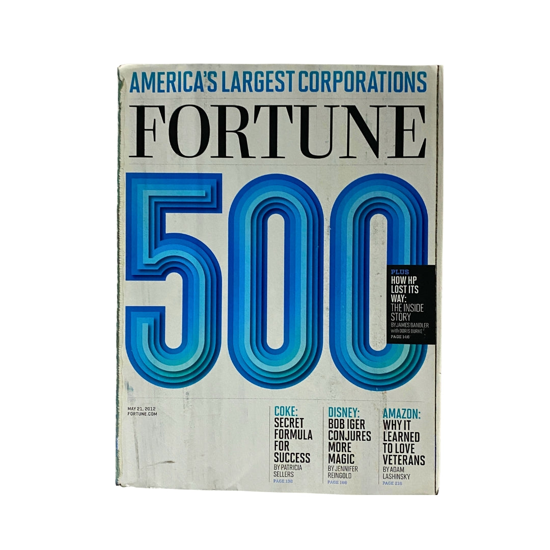 Cover of Fortune Magazine May 21, 2012, featuring the title Fortune 500 and highlighting articles on Coke's secret formula for success, Disney, Amazon, and more.