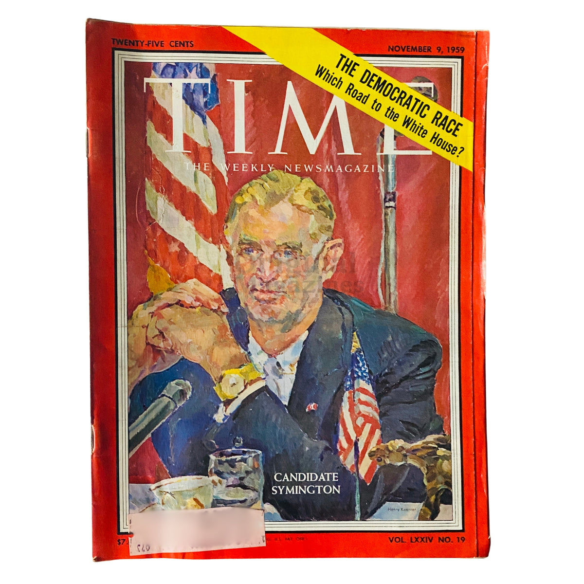 Time Magazine November 9 1959 featuring Democratic candidate Stuart Symington on the cover, showcasing the political landscape of the late 1950s.