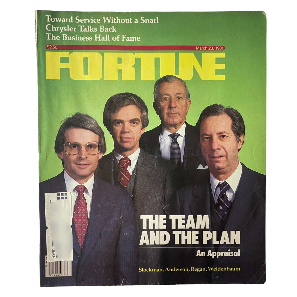 Cover of Fortune Magazine dated March 23, 1981, featuring the title 'The Team and The Plan An Appraisal' with a green background and four men in suits. The issue explores key economic insights from the early 1980s.