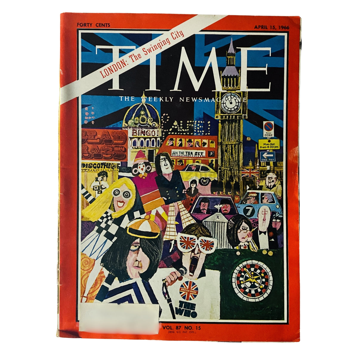 Time Magazine April 15 1966 Vol 87 No. 15 featuring the cover story London: The Swinging City, depicting vibrant 1960s London culture with iconic imagery.