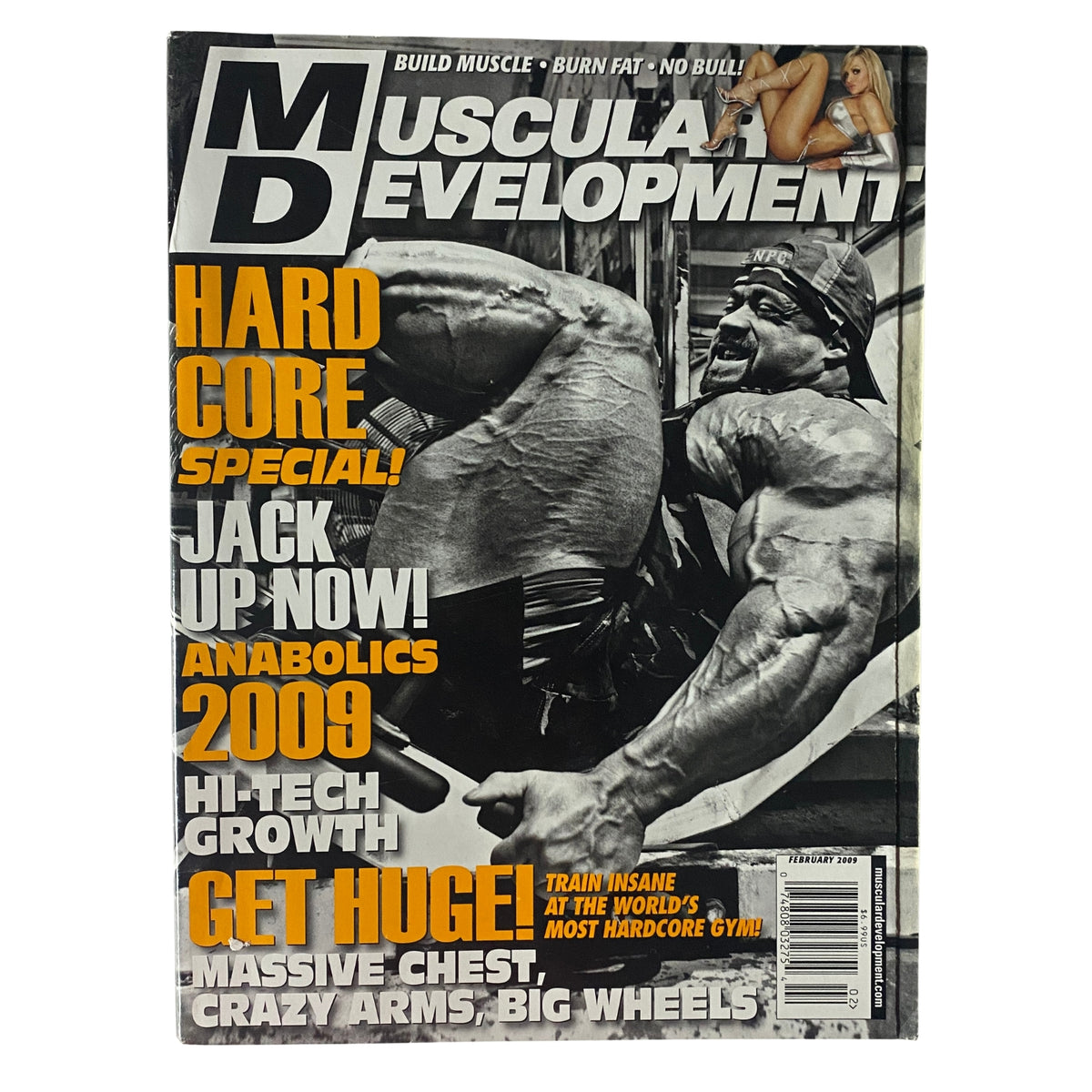 Muscular Development Magazine February 2009 featuring Branch Warren on the cover showcasing bodybuilding techniques and workouts.