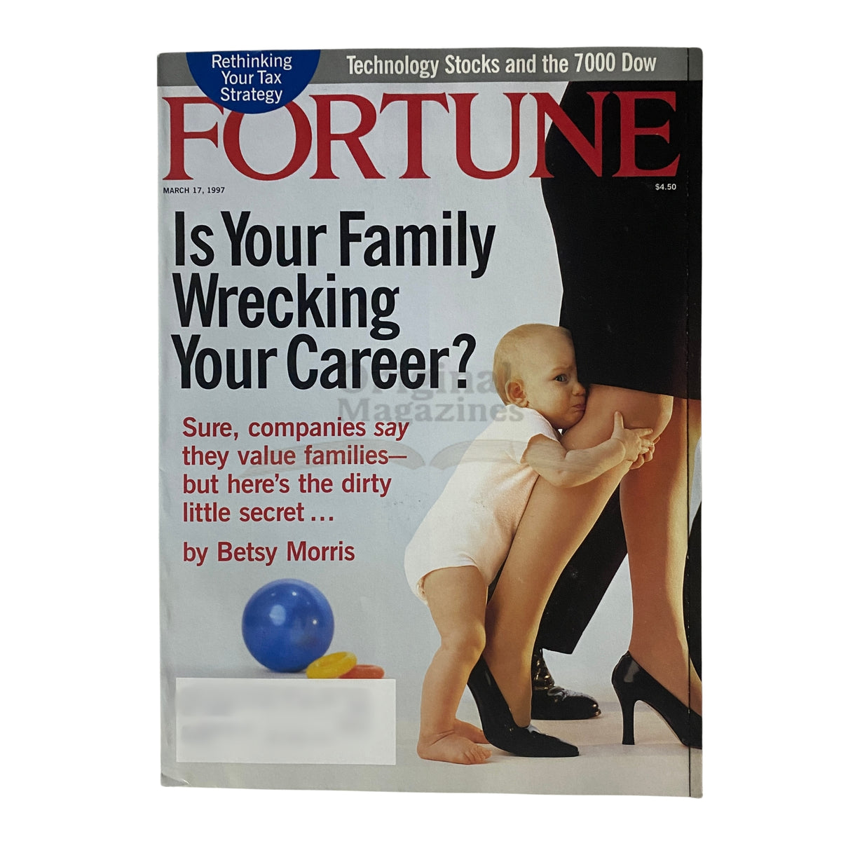 Front cover of Fortune Magazine March 17, 1997, featuring the article 'Is Your Family Wrecking Your Career?' by Betsy Morris, depicting a child clinging to an adult's leg.