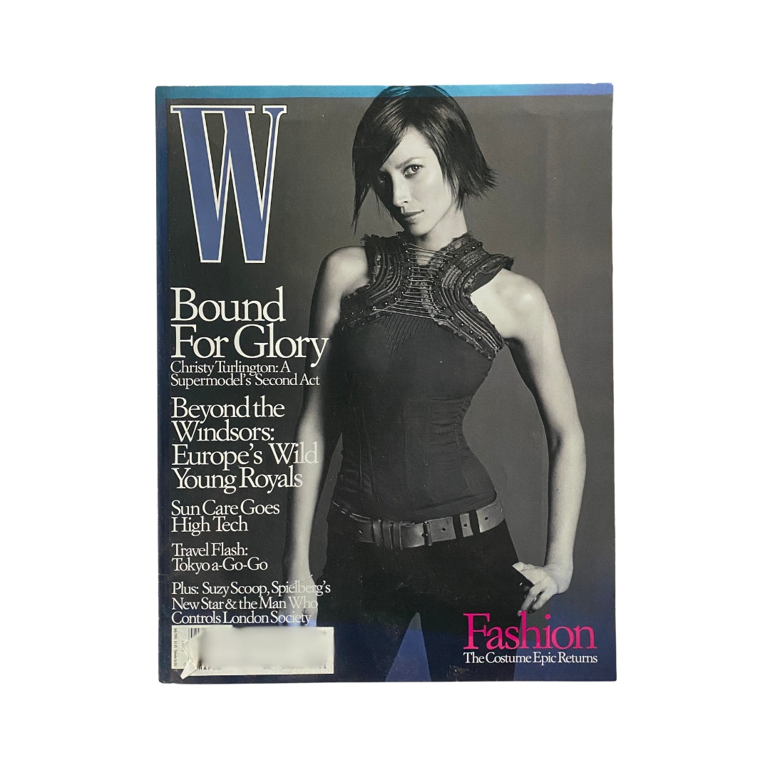 W Magazine July 2001 cover featuring model Christy Turlington, showcasing fashion with a focus on early 2000s trends.