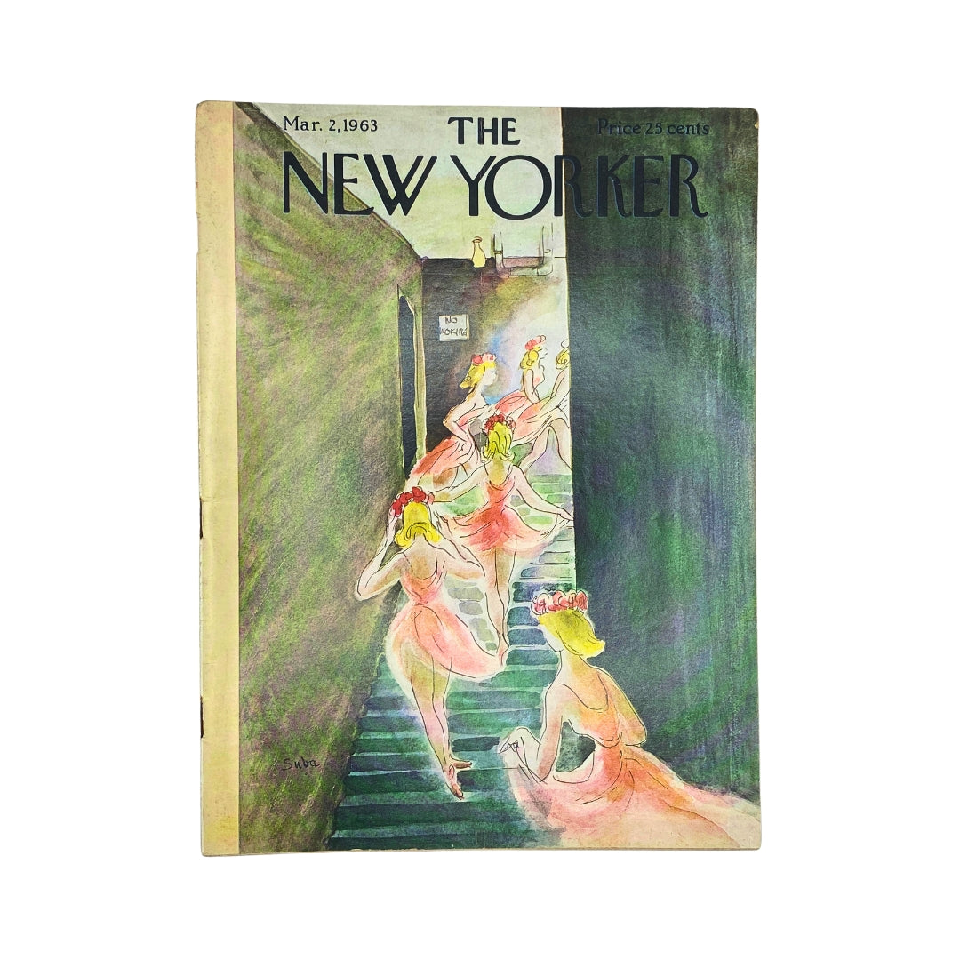 Cover of The New Yorker magazine, March 2, 1963, featuring a colorful illustration by Susanne Suba showing dancers in vibrant costumes.