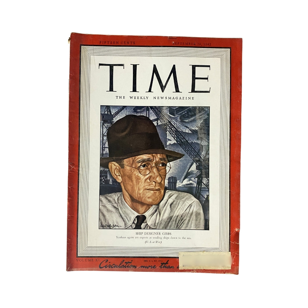 Vintage Time Magazine September 28, 1942 Ship Designer William Francis Gibbs