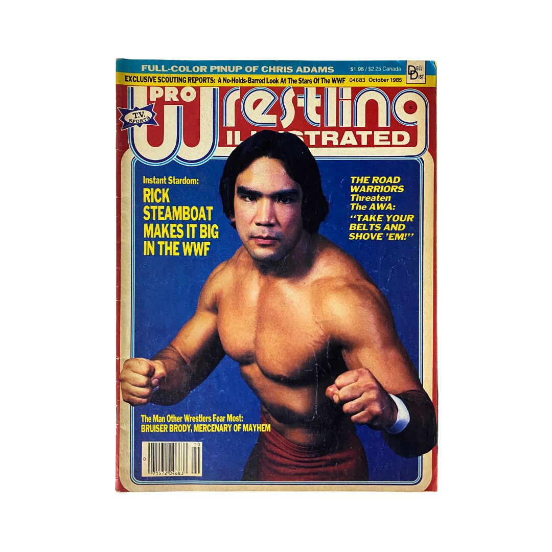 Cover of Pro Wrestling Illustrated Magazine October 1985 featuring Rick Steamboat, showcasing his impact in the WWF. This vintage wrestling magazine includes exclusive articles and insights from the wrestling world.