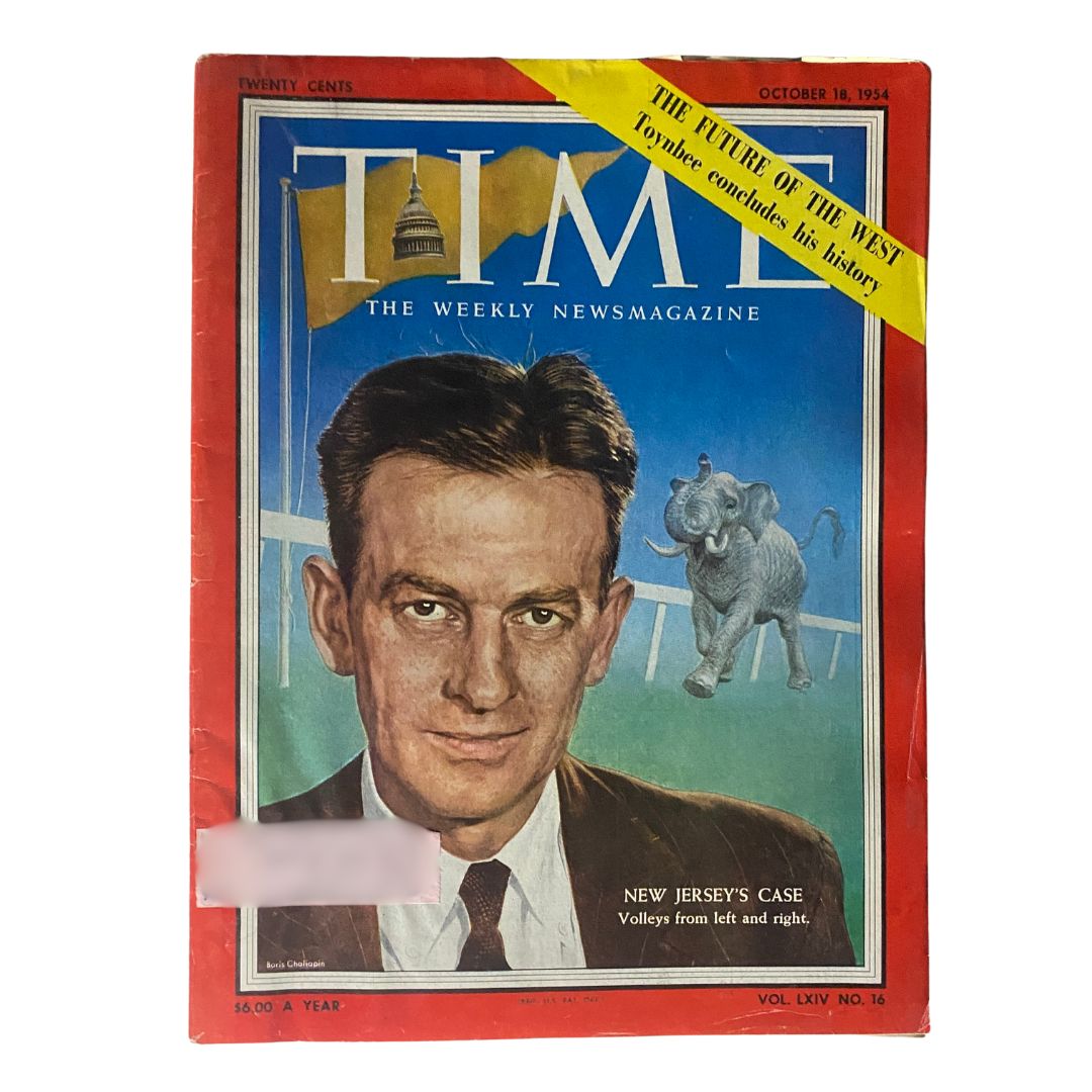 VTG Time Magazine Cover October 18, 1954 featuring a portrait and story on New Jersey's Case, Volume 64, Number 16.