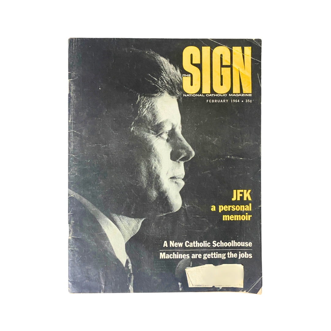 Cover of the vintage magazine 'The Sign', National Catholic Magazine, February 1964, featuring John F. Kennedy and the article 'JFK a personal memoir'.