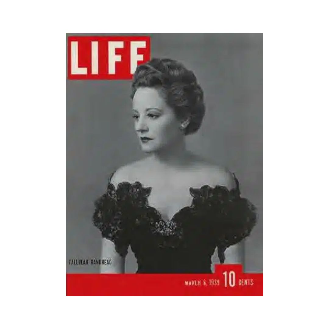 VTG Life Magazine March 6, 1939 featuring Tallulah Bankhead on the cover, showcasing her elegance in a black dress with a vintage design.