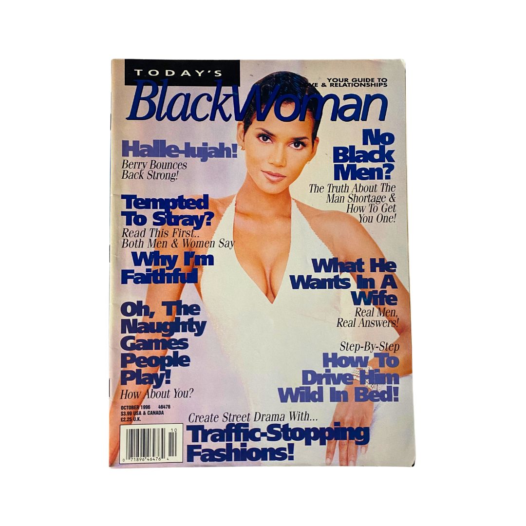 Cover of Today's Black Woman Magazine, October 1996 featuring Halle Berry, highlighting articles on relationships and beauty.
