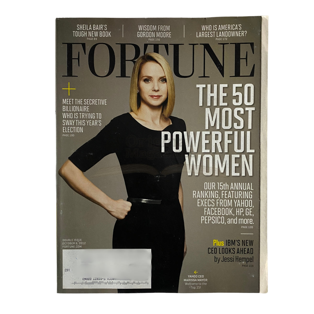 Fortune Magazine featuring Yahoo CEO Marissa Mayer on the cover, titled 'The 50 Most Powerful Women', showcasing influential women in business.