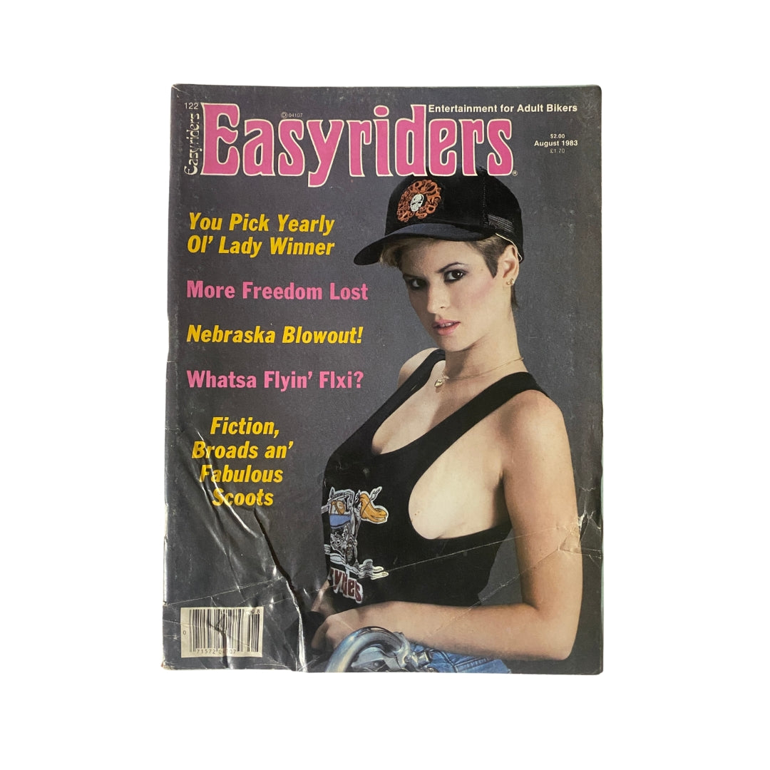 Cover of VTG Easyriders Magazine August 1983 featuring 'You Pick Yearly Ol' Lady Winner' with an image of a model wearing a cap and a tank top, capturing the essence of vintage motorcycle culture.