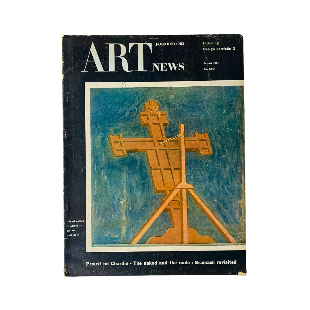 Cover of the October 1954 Art News Magazine featuring New England: Classical Autumn, showcasing an artwork design.
