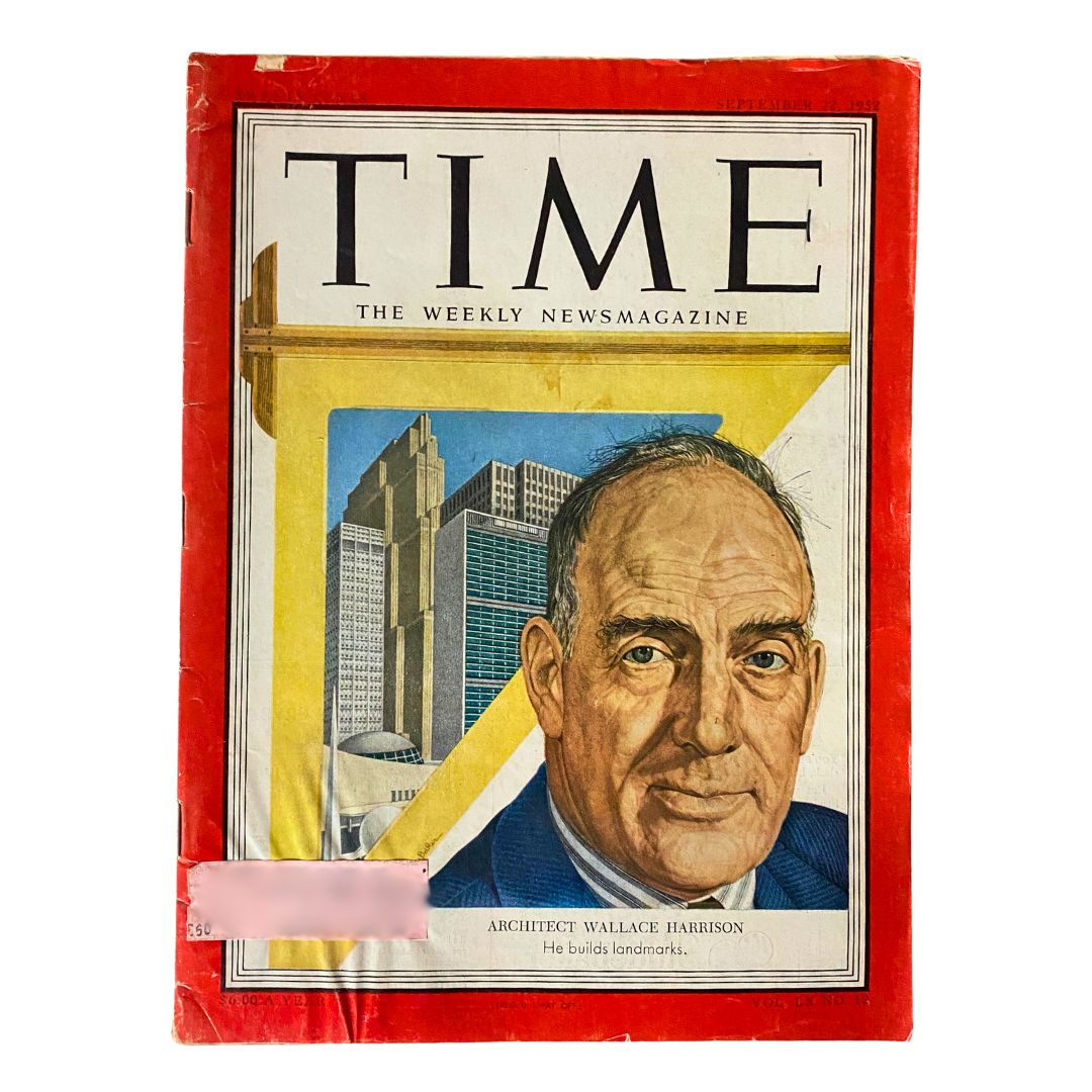 VTG Time Magazine September 22, 1952 featuring Architect Wallace Harrison on the cover.