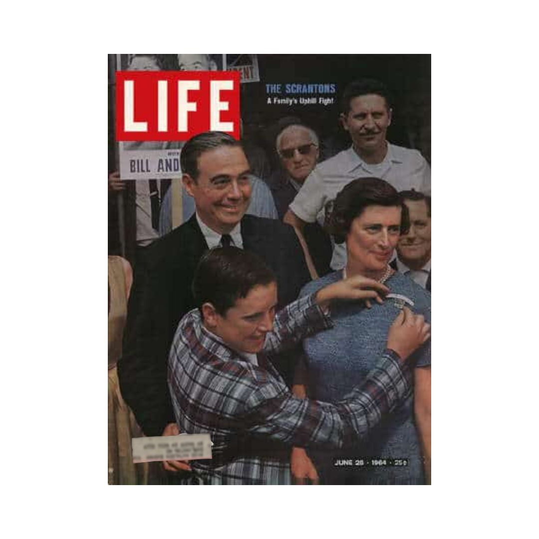 Cover of Life Magazine dated June 26, 1964, featuring a story on Governor Scranton and a discussion on Homosexuality in America. The image includes various figures and a poignant capture of cultural sentiments during the 1960s.