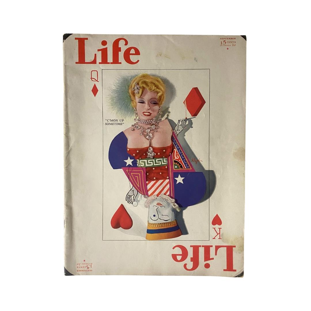 Cover of the VTG Life Magazine September 1933 featuring a soap sculpture modeled by Lester Gaba, with colorful artwork depicting a woman and playing card elements.