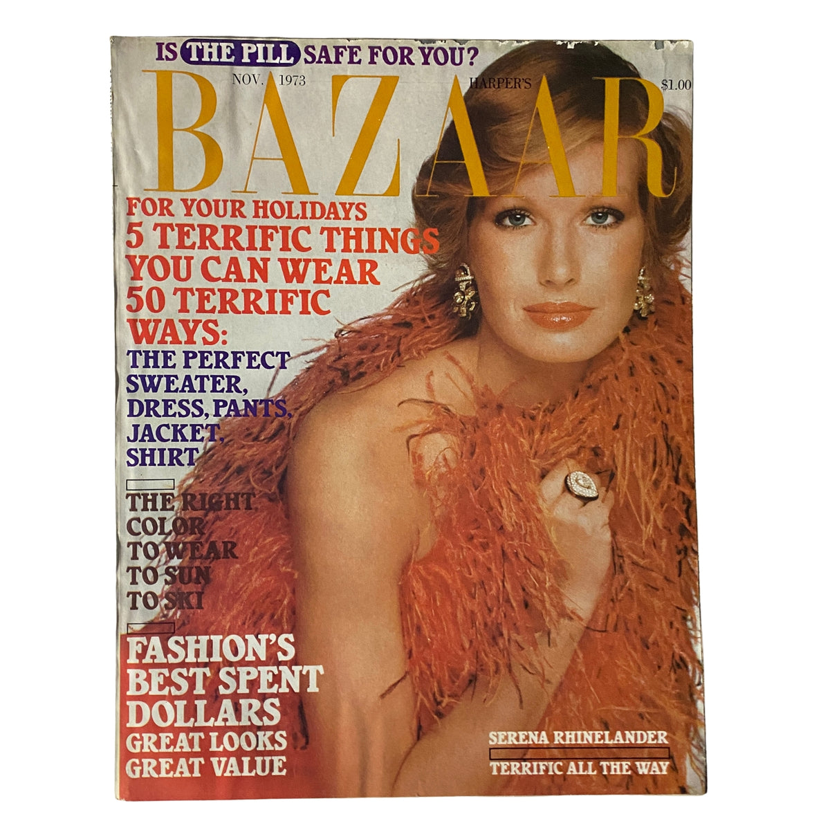 Harper's Bazaar Magazine November 1973 Serena Rhinelander Cover No Label