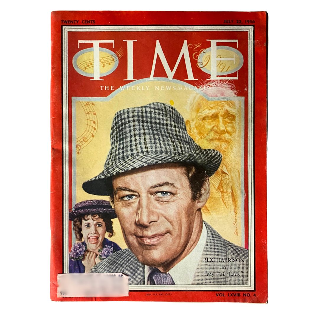 Vintage Time Magazine cover from July 23, 1956 featuring actor Rex Harrison, showcasing mid-20th century culture and history.