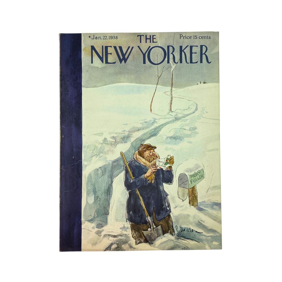 Cover of The New Yorker, January 22, 1938, featuring artwork by Perry Barlow, in very good (VG) condition