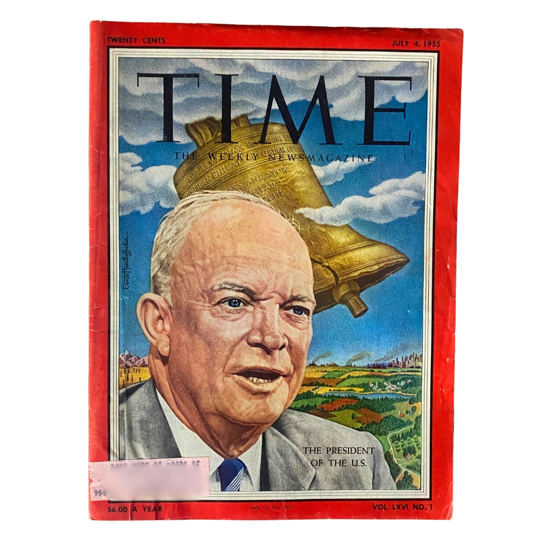 VTG Time Magazine July 4, 1955 Vol 66 No. 1 featuring Dwight D. Eisenhower on the cover, showcasing historical significance and American culture during the post-World War II era.