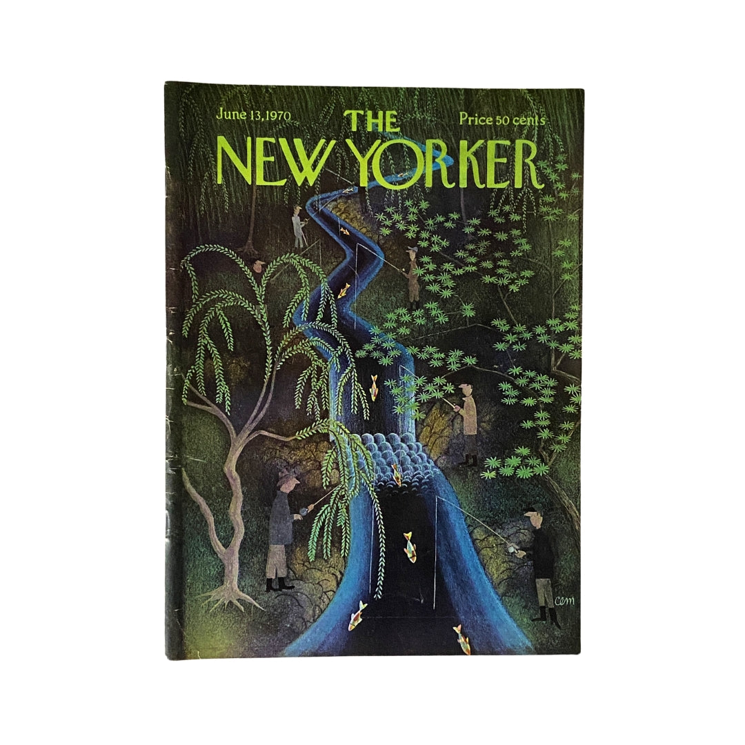 The New Yorker Complete Magazine June 13, 1970 cover featuring artwork by Charles E. Martin, showcasing a serene scene with a river, trees, and figures in a lush environment.