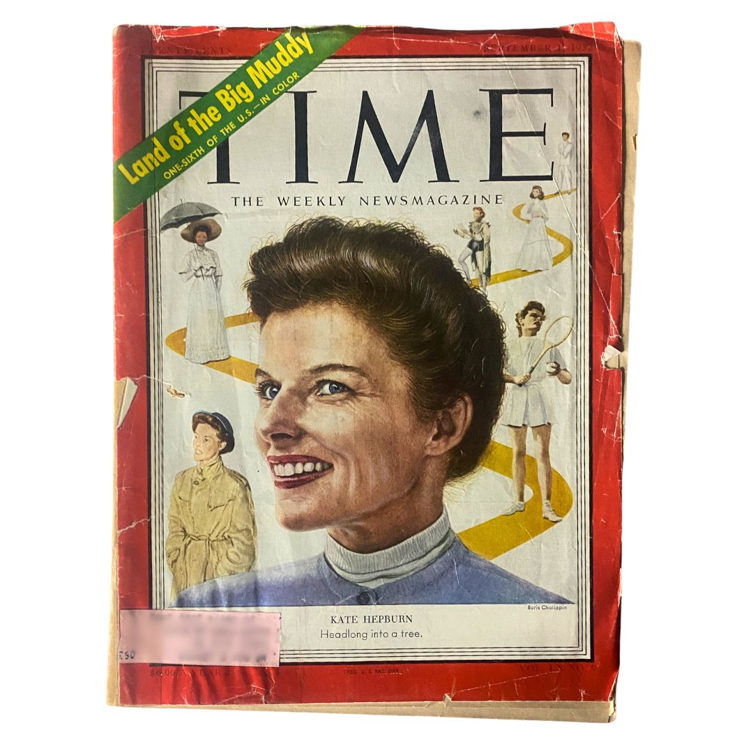 Vintage Time Magazine cover from September 1, 1952, featuring Katharine Hepburn, showcasing the charm of early 1950s culture.