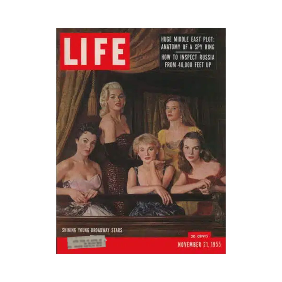 Life Magazine November 21, 1955 cover featuring Broadway stars including Jayne Mansfield, showcasing the glamour of mid-20th century entertainment.