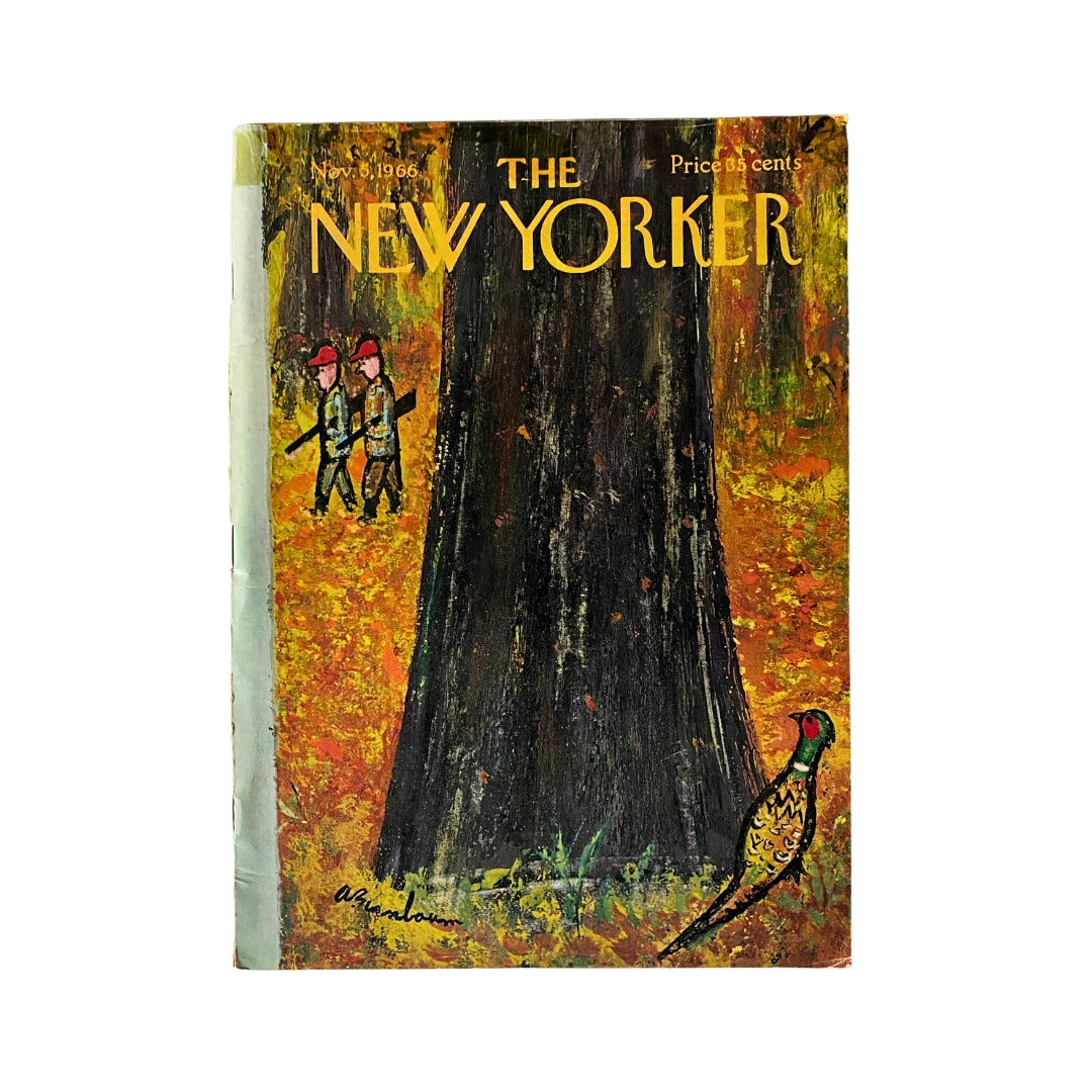 Cover of The New Yorker magazine from November 5, 1966, featuring artwork by Abe Birnbaum, depicting autumn scenery with a large tree and two figures in the background.