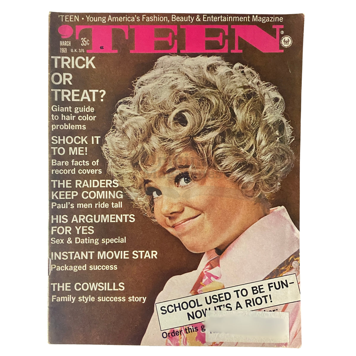 Teen Magazine March 1969 featuring cover girl Jill Twiddy, showcasing vintage fashion and beauty trends of the late 1960s with an eye-catching curly hairstyle, vibrant color scheme, and engaging headlines.