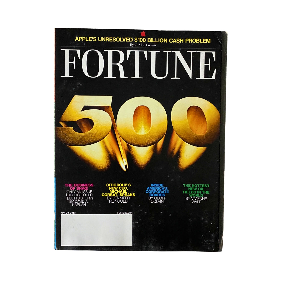 Cover of Fortune Magazine May 20, 2013 featuring the title 'Fortune 500' with bold golden lettering, highlighting the business features within.