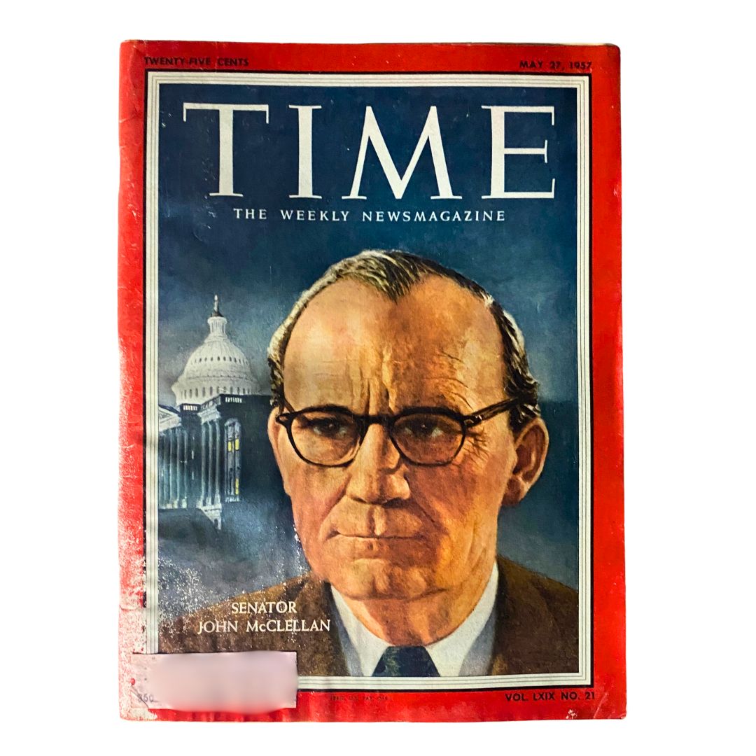Cover image of VTG Time Magazine May 27, 1957, featuring Senator John McClellan, highlighting American political history.